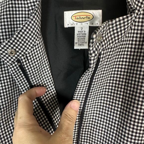 Talbots Black White Check Gingham Zip Jacket Sz 2P Petite Preppy Academia Office - Picture 2 of 10